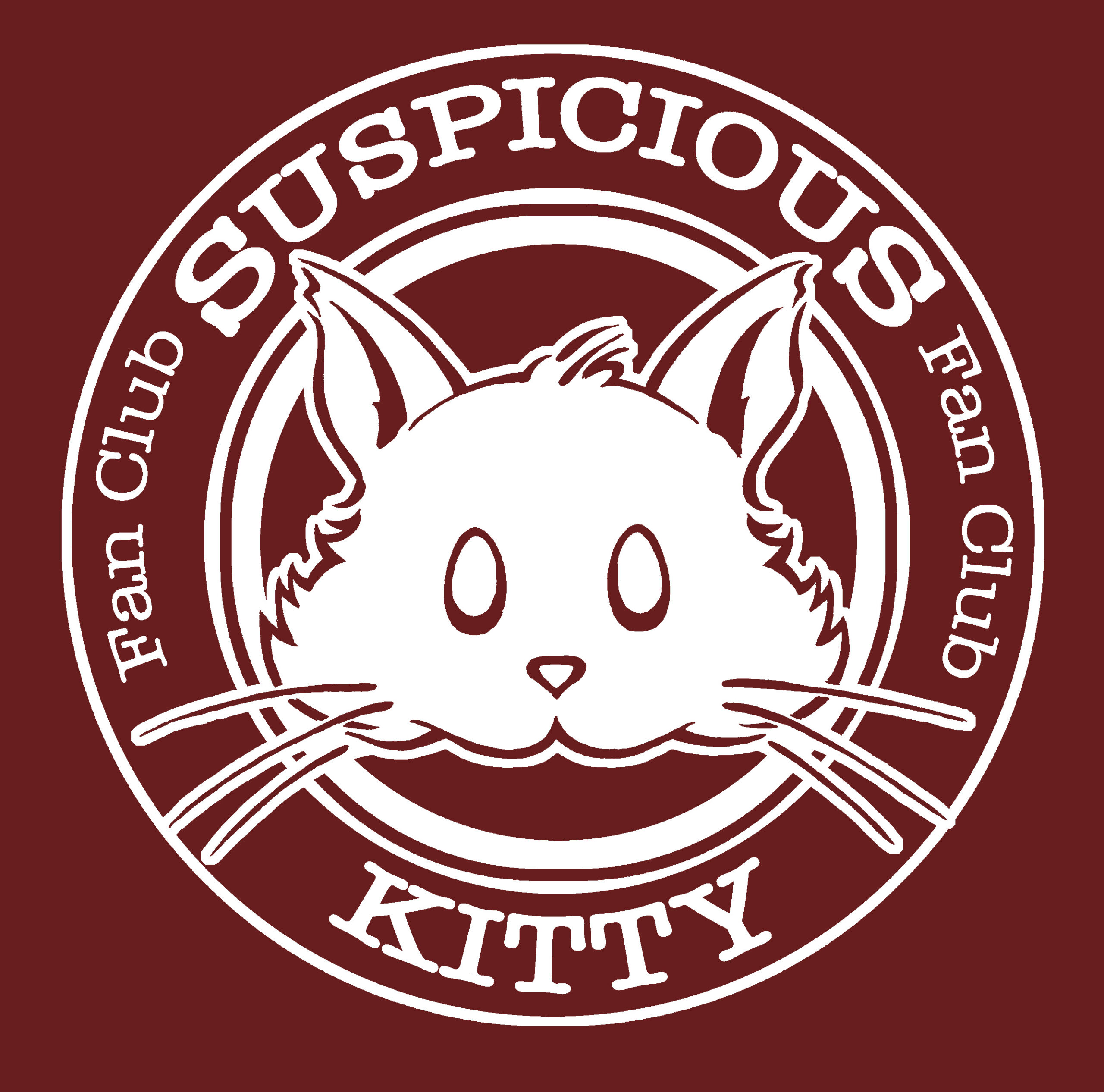 Suspicious Kitty Fan Club T-Shirt, Sticker and Button Bundle