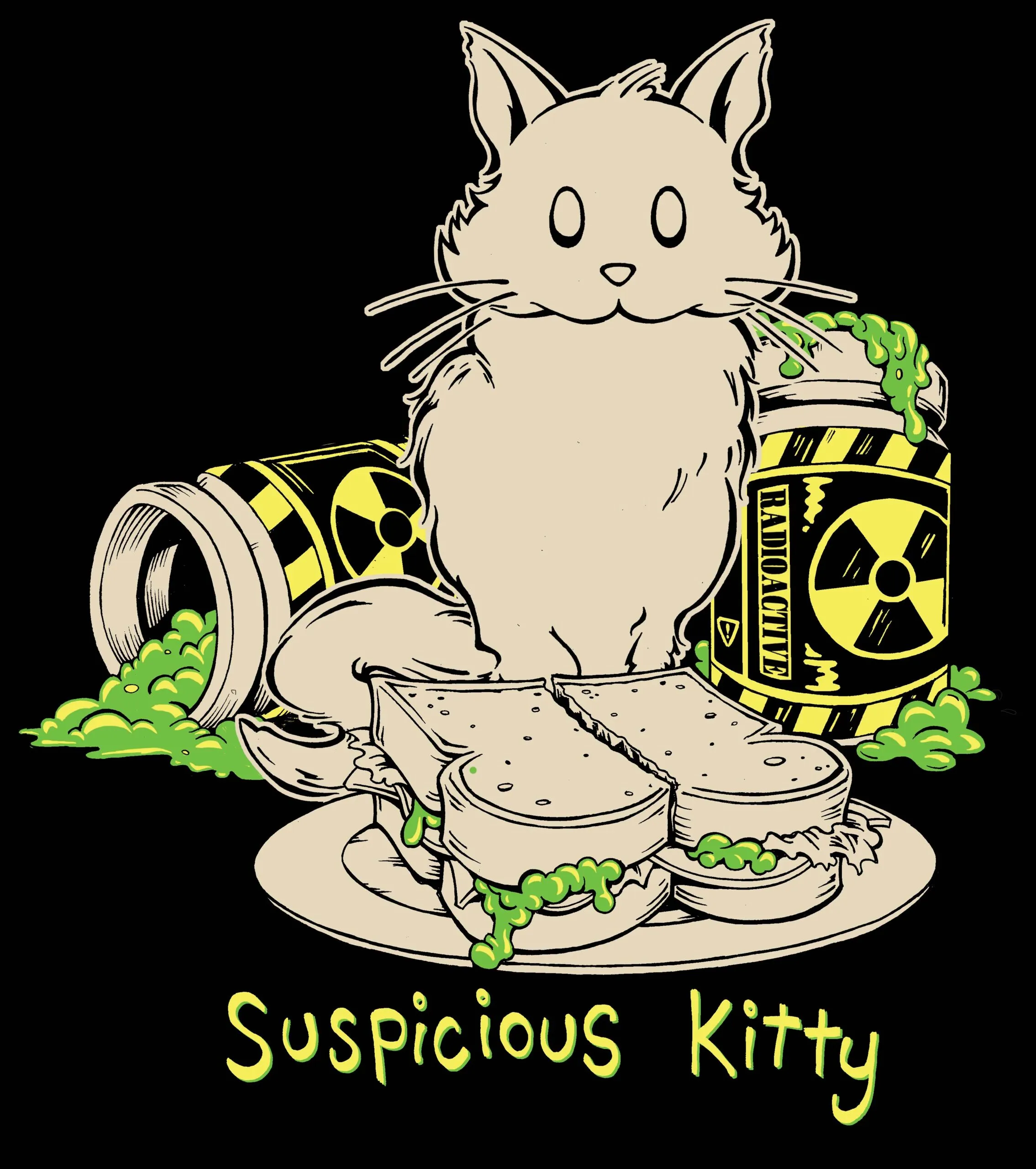 Glow in the Dark Suspicious Kitty Radioactive Sandwich T-Shirt